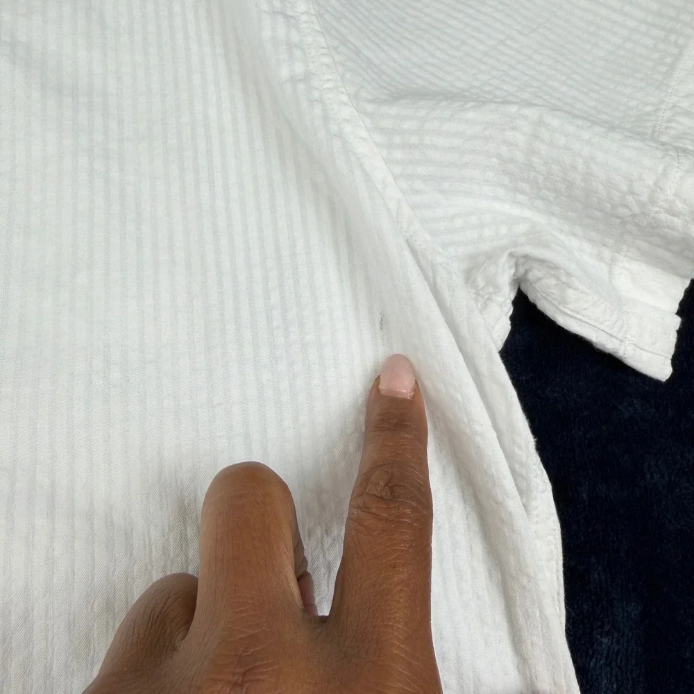 J. Crew Seersucker Mens XXLT Button Down Shirt White Organic Cotton Striped